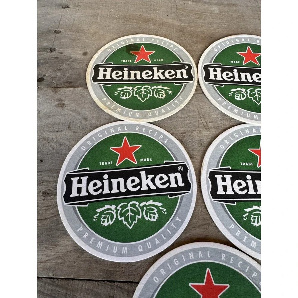 10 Heineken Beer Coasters Circle Double Sided Cardboard Vintage W/ Foam‎ Skimmer